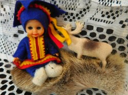 6" LAPLANDER SLEEP EYE HP DOLL, REINDEER, REINDEER FUR SCENE